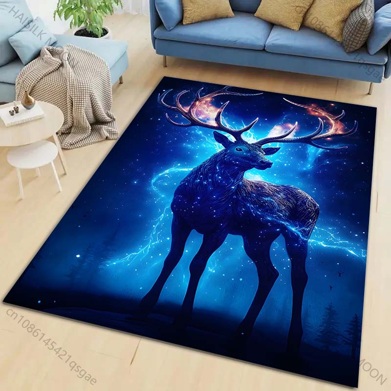 New product Glowing blue deer at night Carpet for Living Room Bedroom Bedside Floor Mat Cloakroom Children Playing Mat Area Rug
