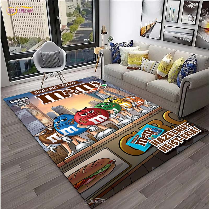 M&M Sweet Cartoon Kawaii Cute Carpet for Living Room Bedroom decor Yoga Area Rug Kitchen Unslip Floor Mat Alfombra Birthday gift