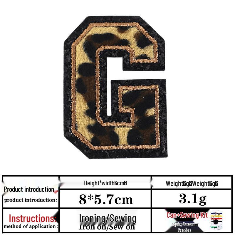 Leopard Print Velvet Cloth Patch with English Letter and Black Sequin Embroidery