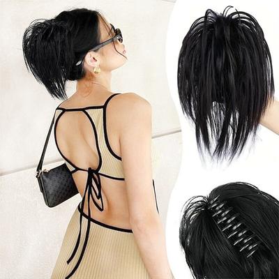 Syntetyczny klips do pazurów Messy Buns Updo Hair Extensions Proste włosy Koki Fałszywa naturalna peruka do włosów dla kobiet Codzienne noszenie