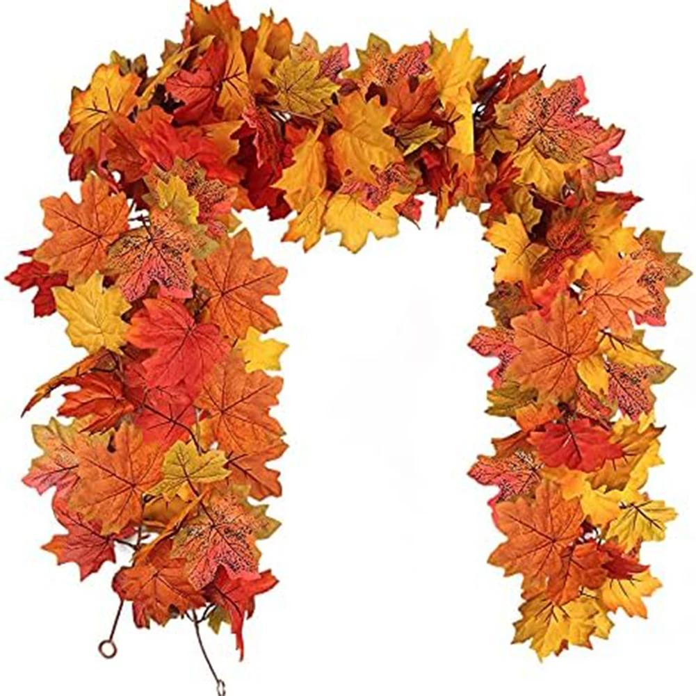 Artificial Fall Leaves Garland For Thanksgiving Halloween Festivals Wedding Decor 2 Pcs 5.7FT Fake Plants Autumn Decor Leaves
