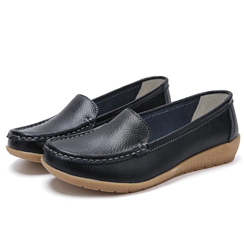 

Большой размер ботинок-бобов для женщин, туфли для ленивых на одну ногу, плоские нескользящие туфли для медсестер, из натуральной кожи, с мягкой подошвой, обувь для мамы 44