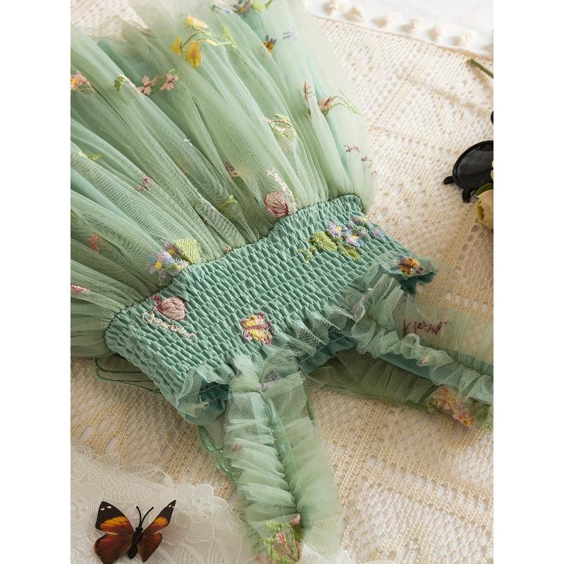 Mädchen-Traumhaftes Dreidimensionales Schmetterlingsflügelkleid, Süßes Mehrfarbiges Blumenbesticktes Netz-Prinzessinnenkleid für Sommer-Geburtstagspartys