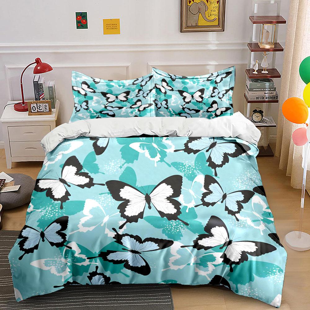 Butterfly-Themed Three-Piece Bedding Set  kid's and adults' bedroom decor, Exquisite three-piece bedding set gift