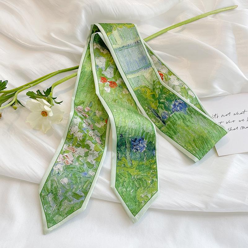 

Spring Summer Novelty Green Temperament Silk Scarf Small Long Hair Band Women Scarves Tie Bag Ribbon Decorative Scarf NEW 7X130CM