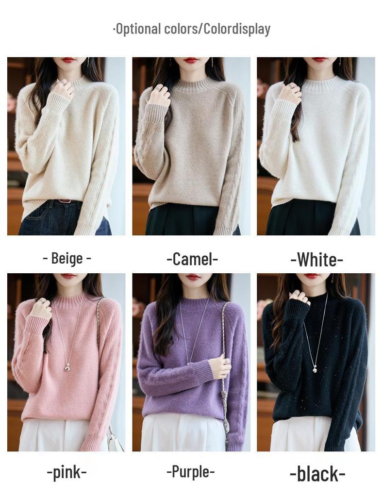 Autumn/Winter Wool High-Neck Knit Sweater with Colorful Sequins - Thickened & Loose Fit