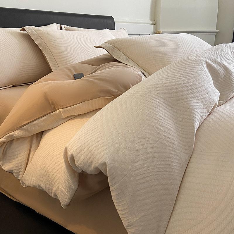 *Class A Jacquard Cotton 4-Piece Thick Flannel Wave Bedding Set, 1.8m*