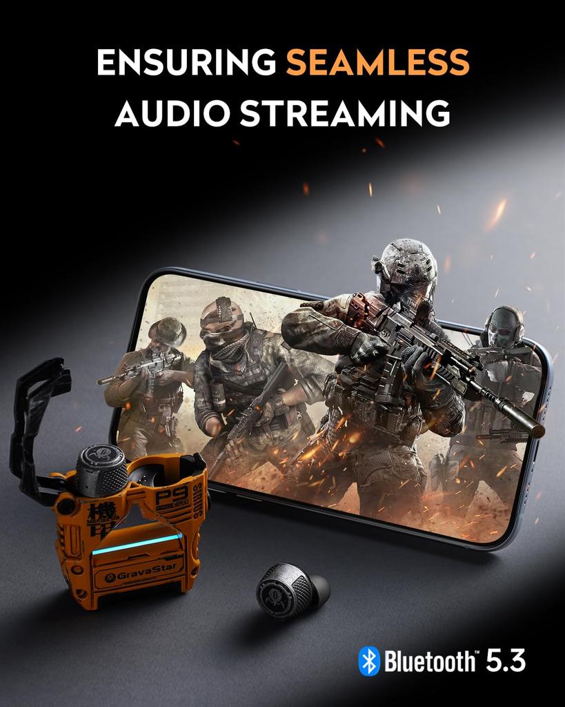 GravaStar Sirius Plus True Wireless Bluetooth ANC Active Noise IPX4 ENC Clear Customizable Weathering Yellow Earbuds, 5.3, Cancelling, 28-Hour