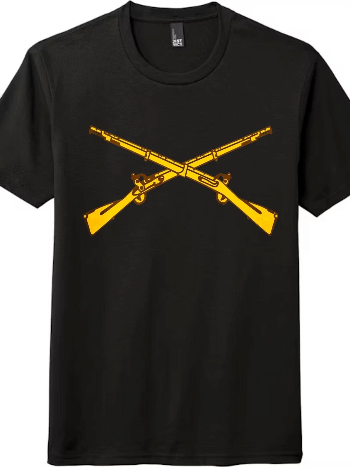 Unisex Crossed Rifles Military Veteran Cotton T-Shirt,Casual Graphic Tee 4XL