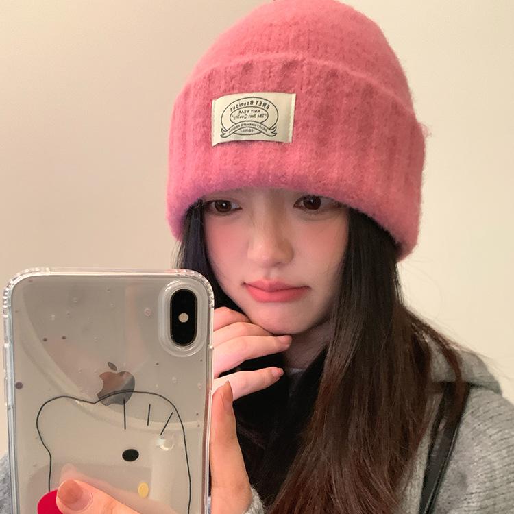 Korean Style Solid Color Knitted Hat for Women New Winter Warm Big Head Circumference Student Couple Woolen Hat Showing Small Face