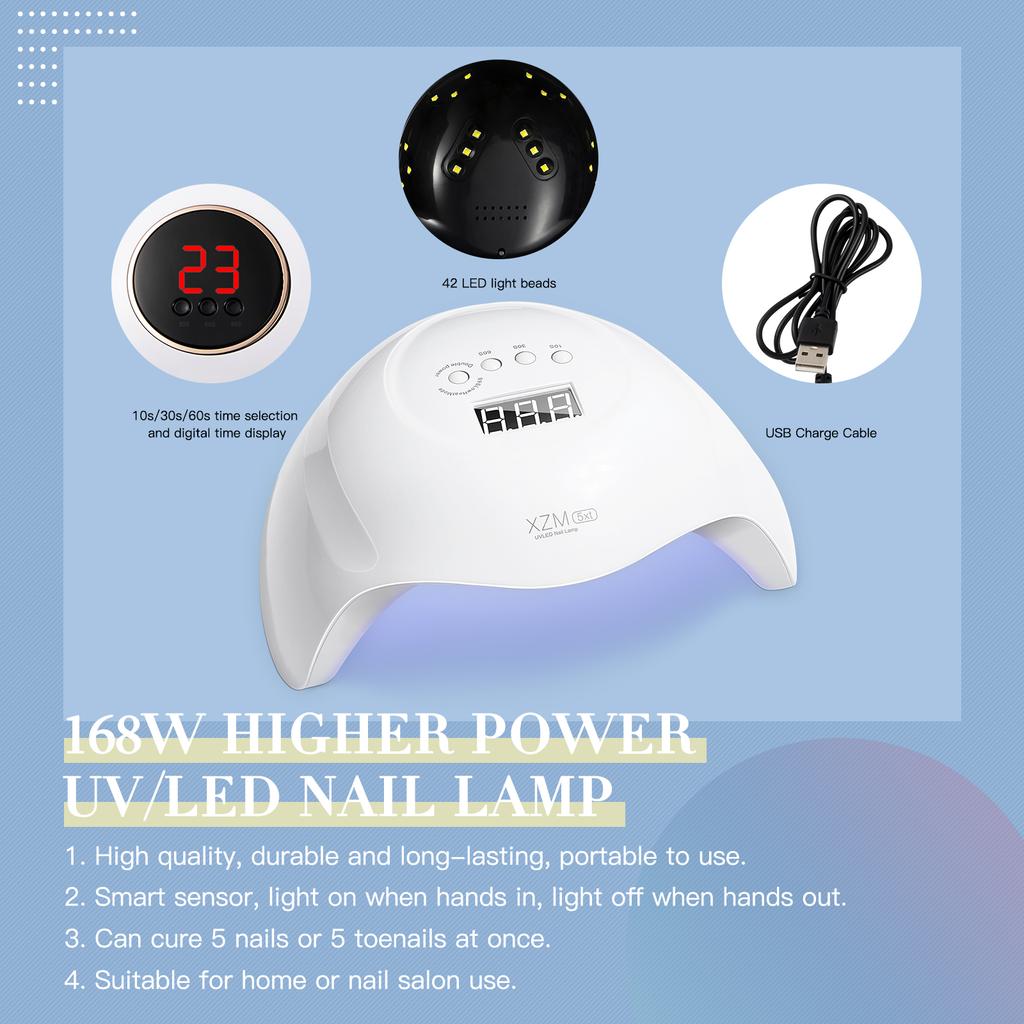168W Nail Lamp Dryer Nail Gel Manicure Tool Set 20PCS Base Top Coat Gel Nail Polish Bright Color UV Gel Polish With Nail Art Tool