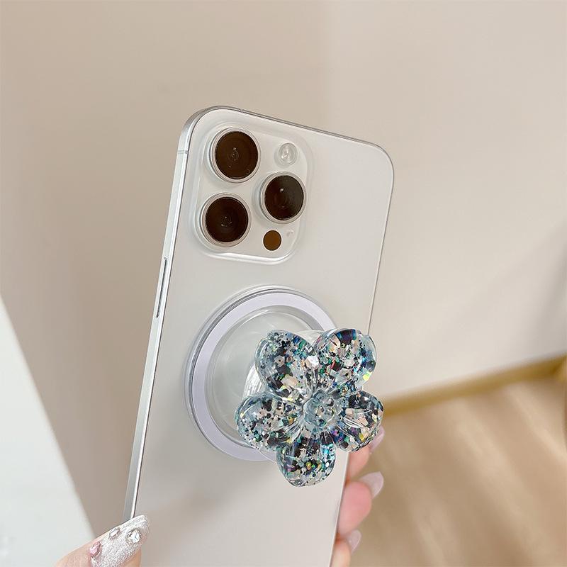 Koreanischer 3D Glitzerblumen Teleskopischer Magnetischer Handyhalter & Klebering