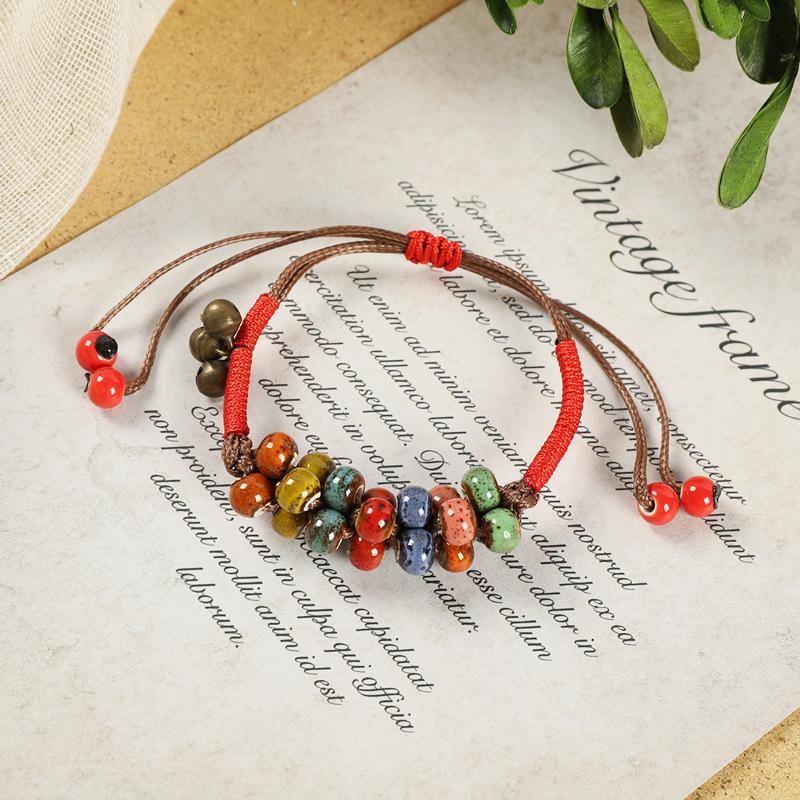 Original Retro Woven Ceramic Necklace Flower Glaze Pomegranate Fruit Bell Bracelet Versatile Accessories Women