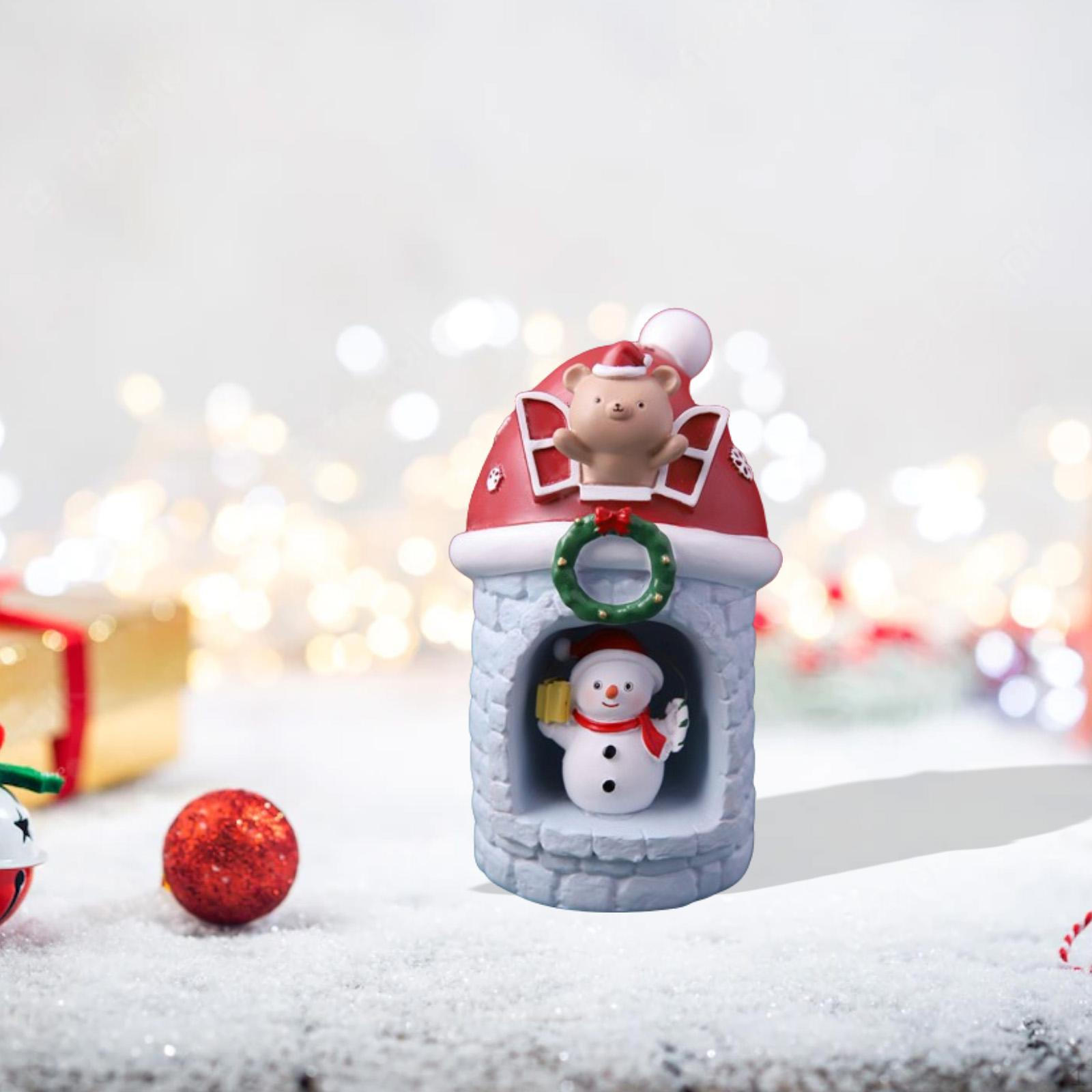 

Christmas Village Decoration Statue LED Art Crafts Collection Resin Sculpture Lighted Ornament for Snowman