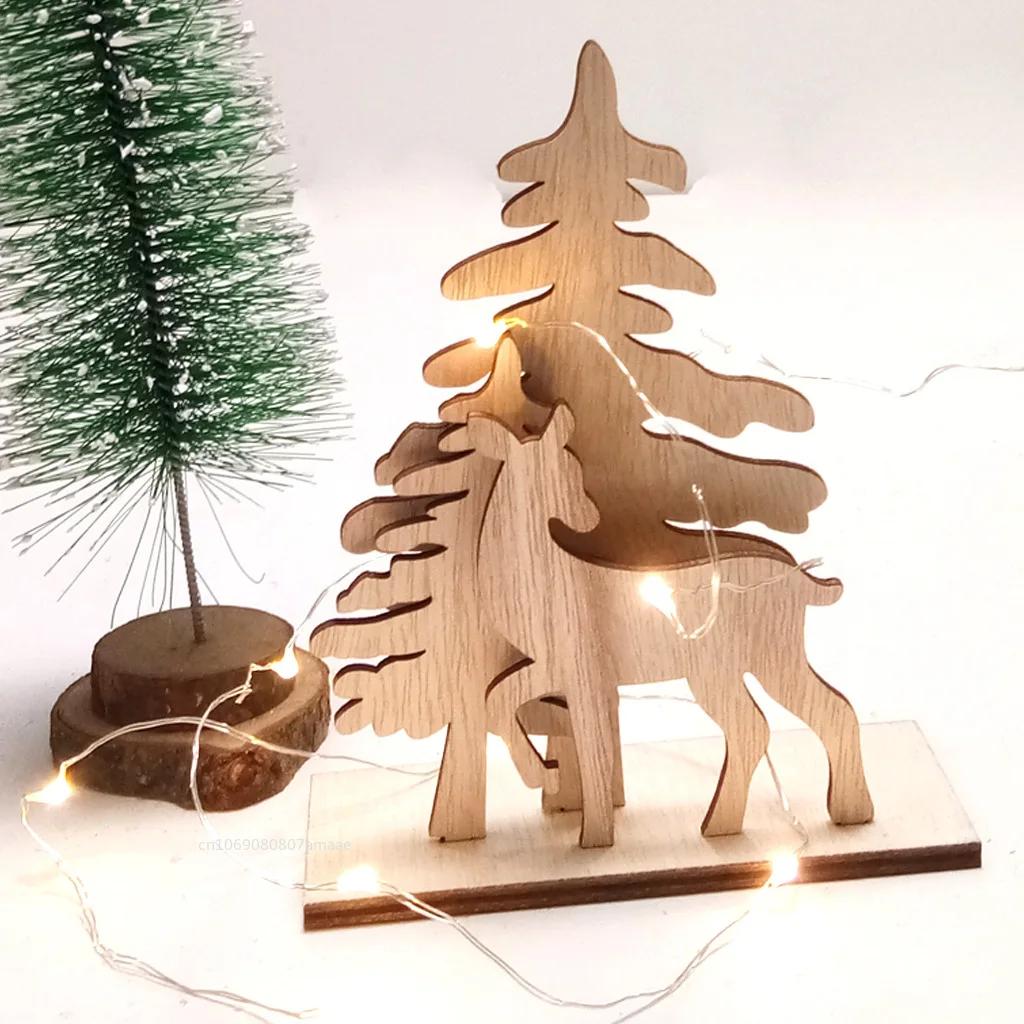 Christmas Decoration Wood Slices with Stand Christmas Wooden Tree/Elk Deer Crafts for DIY Christmas Ornaments Kids Gifts