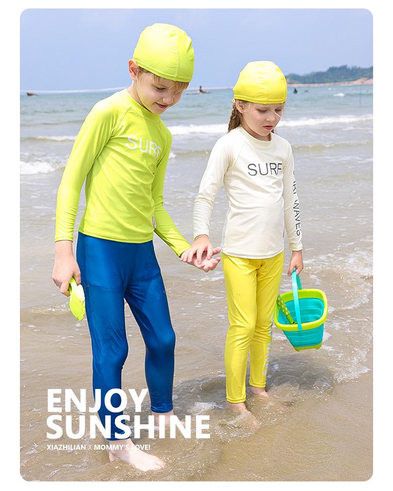 Dopamine Fluorescent Green Teen Sun Protection Quick-Dry Long Sleeve Swimsuit