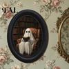 Spooky Aesthetic Room Decor Halloween Wooden Door Hanging Sign, Oval Gothic Black Cat Ghost Wall Plaque, Retro Vintage Home Waterproof Art for