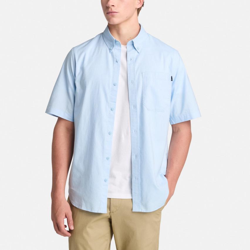 Timberland Ss25 Soft Comfortable Casual Breathable Short Sleeve Shirt Men Shirts Blue A6AX8-B02