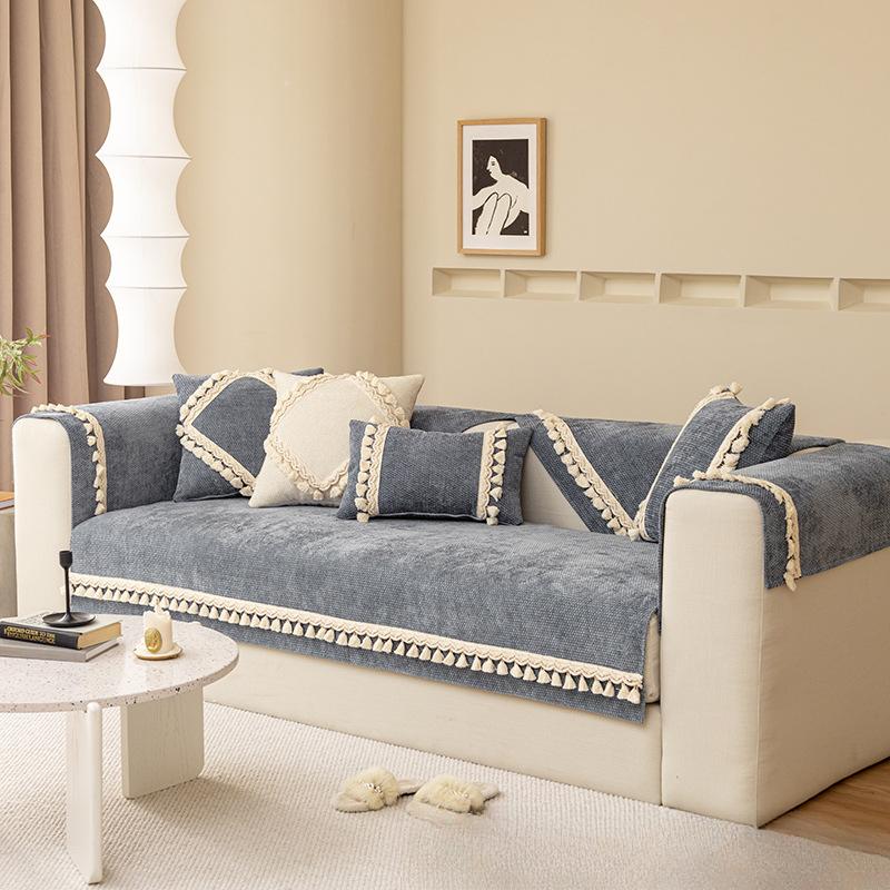 

Универсальная диванная подушка из синели с кисточками в скандинавском стиле, стеганая тканевая подушка, простая современная нескользящая подушка в скандинавском стиле 70*70cm серый