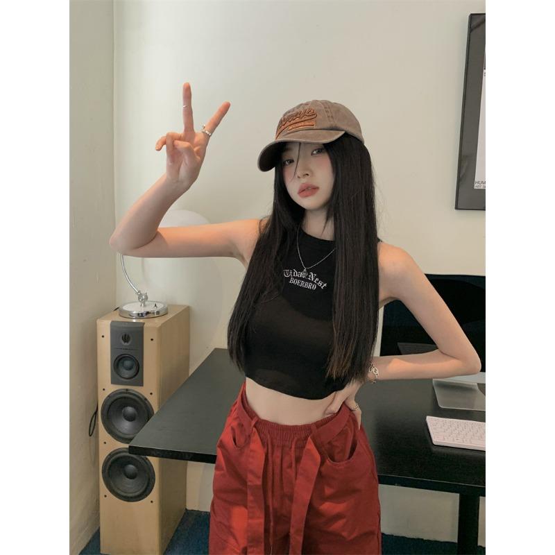 Korean Version of Sweet Spice Girl Sleeveless I Words Inside A Small Halter Vest Women's New Short Shoulder To Wear Chic Outside