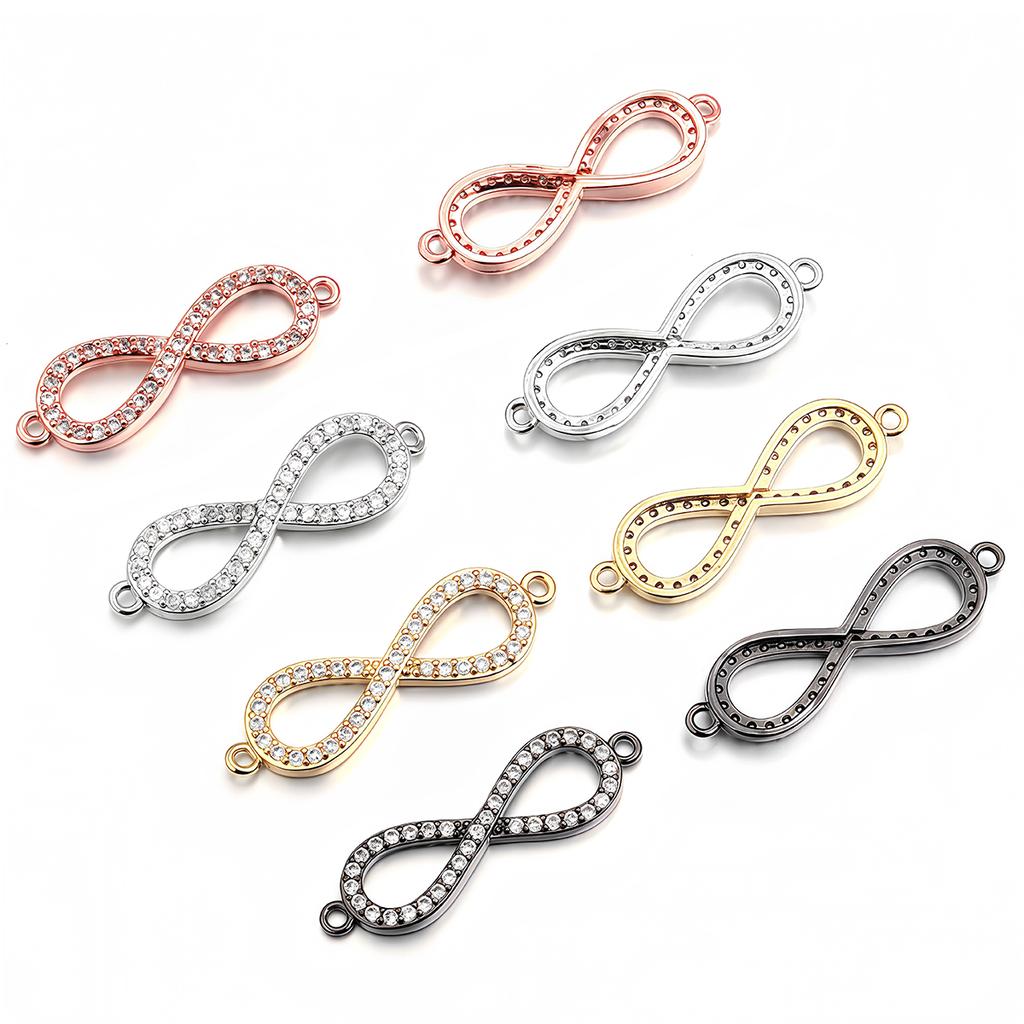 Brass Inlaid Zircon Rhinestone Infinity Charms Connectors for Bracelet Necklace DIY Jewelry Making Findings Crafts Accessories