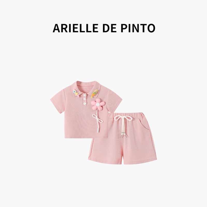 French Arielle De Pinto Children s Clothing for Girls, Two-Piece Summer Outfit, New Stylish Children s Set for Summer Pink 90cm