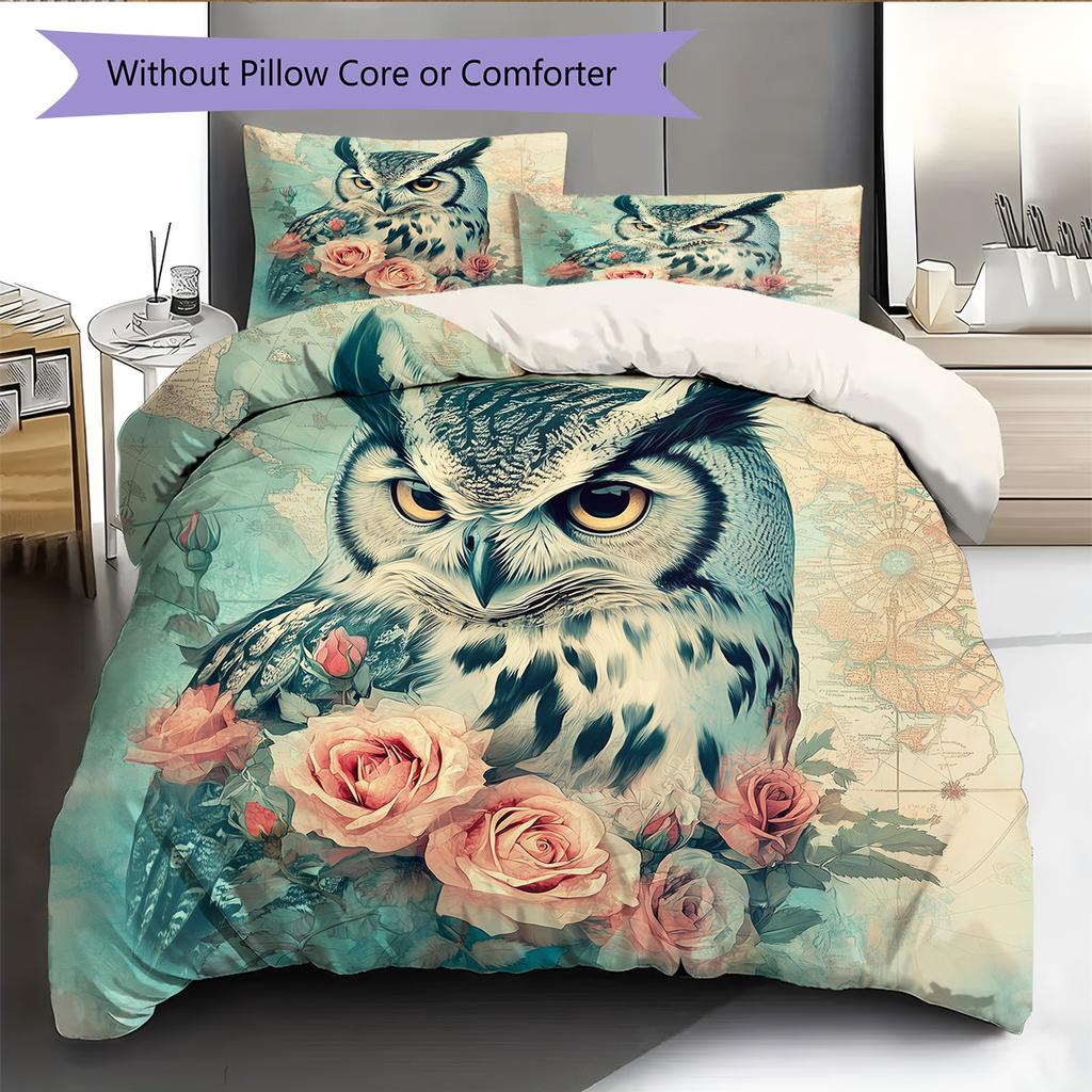 Map Flower Bird Pattern Bedding Quilt Set  Home Decoration  Gift (1 * duvet cover + 2 * pillowcase  without core)