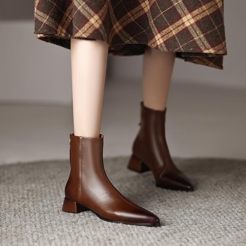 Fashion 2025 Women Boots Retro Chelsea Boots Women Shoes Winter Fashion Women ANKLE Boots Split Leather Female Square Heel Leather