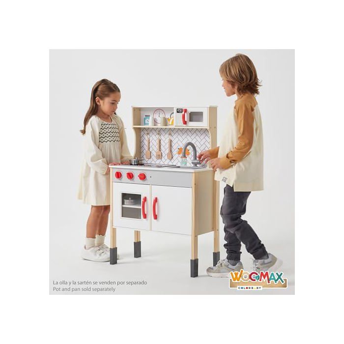 Cuisine de Jouet - WOOMAX - Électrique - Lumière et Son - Plaque vitrocéramique - Hotte aspirante