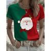 Womens Slim Fit Round Neck Short Sleeve T-Shirt With 3D Santa Claus Print Soft Cotton-Feel Fabric Casual Office Wear