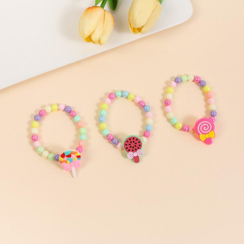 Macaron Color Acrylic Beaded Lollipop Bracelet for Kids - Cute Handmade DIY Jewelry
