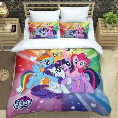 Kreslené povlečení My Little Ponys, vynikající sada lůžkovin, sada přikrývky a polštářů, luxusní dárkové povlečení k narozeninám