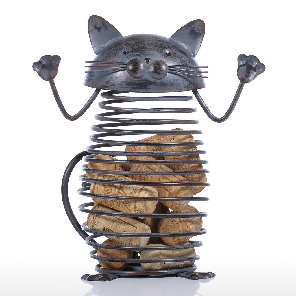 Buy Spring Cat Cork Container Iron Sculpture Cat Figurine Creative Cork ...