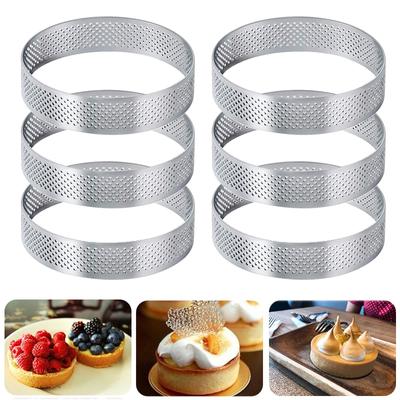 6Pcs Rund Torte Ring Edelstahl Tartlet Form Perforierte Obst Pie Quiche Kuchen Mousse Form Küche Gebäck Backform