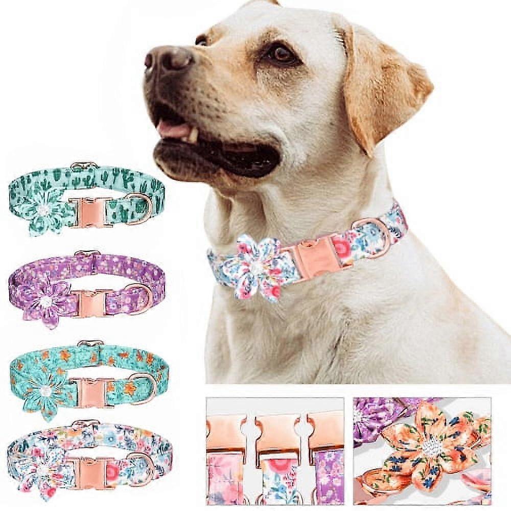 Shulemin Practical Dog Collar Floral Pattern for Small Medium Large Dogs All-match
