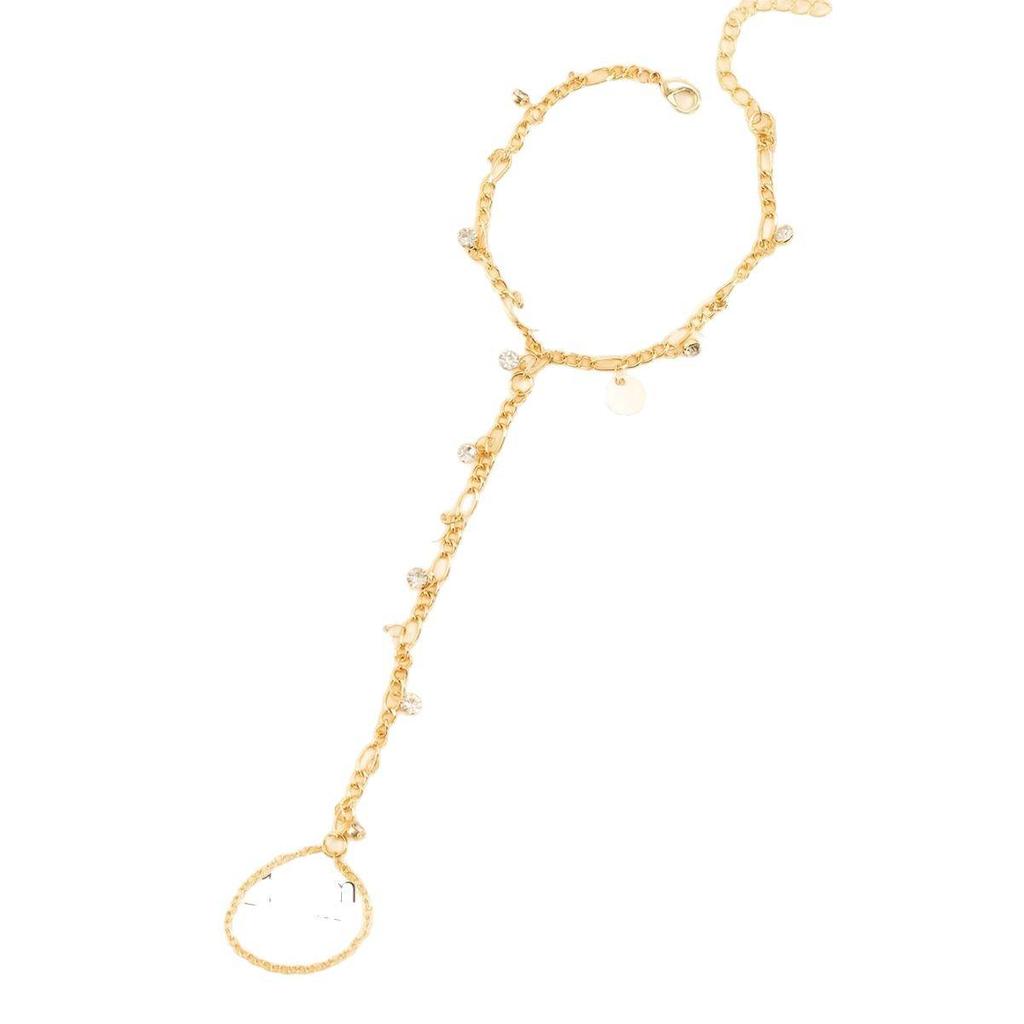 14K Gold Crystal Teardrop Pendant Tassel Bracelet & Anklet Set