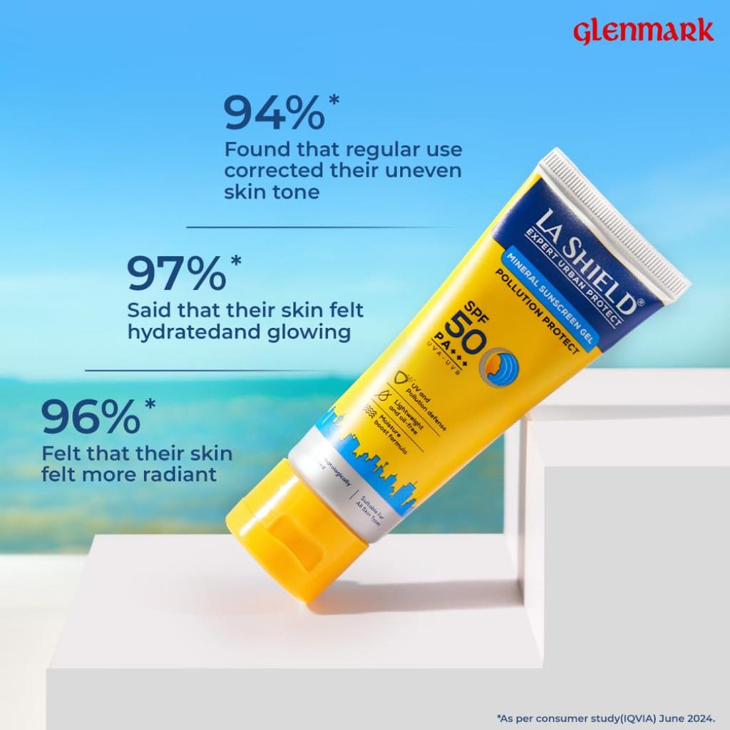 La Shield Pollution Protect SPF 50 Mineral Sunscreen Gel PA+++ | Lightweight Oil Free Moisture Boost | Water Resistant Dermatologist Tested | 50g
