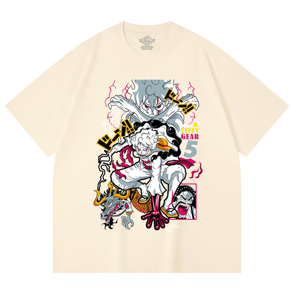 

230 г/м² 100% хлопок Цельный V23 Принт Luffy Gear Унисекс Тяжелая хлопковая футболка XS абрикосовый