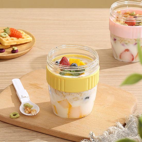 Yousheng Breakfast Cup Portable Oatmeal Salad Yogurt Cup with Lid & Spoon BPA-Free Food Storage Container for Office School