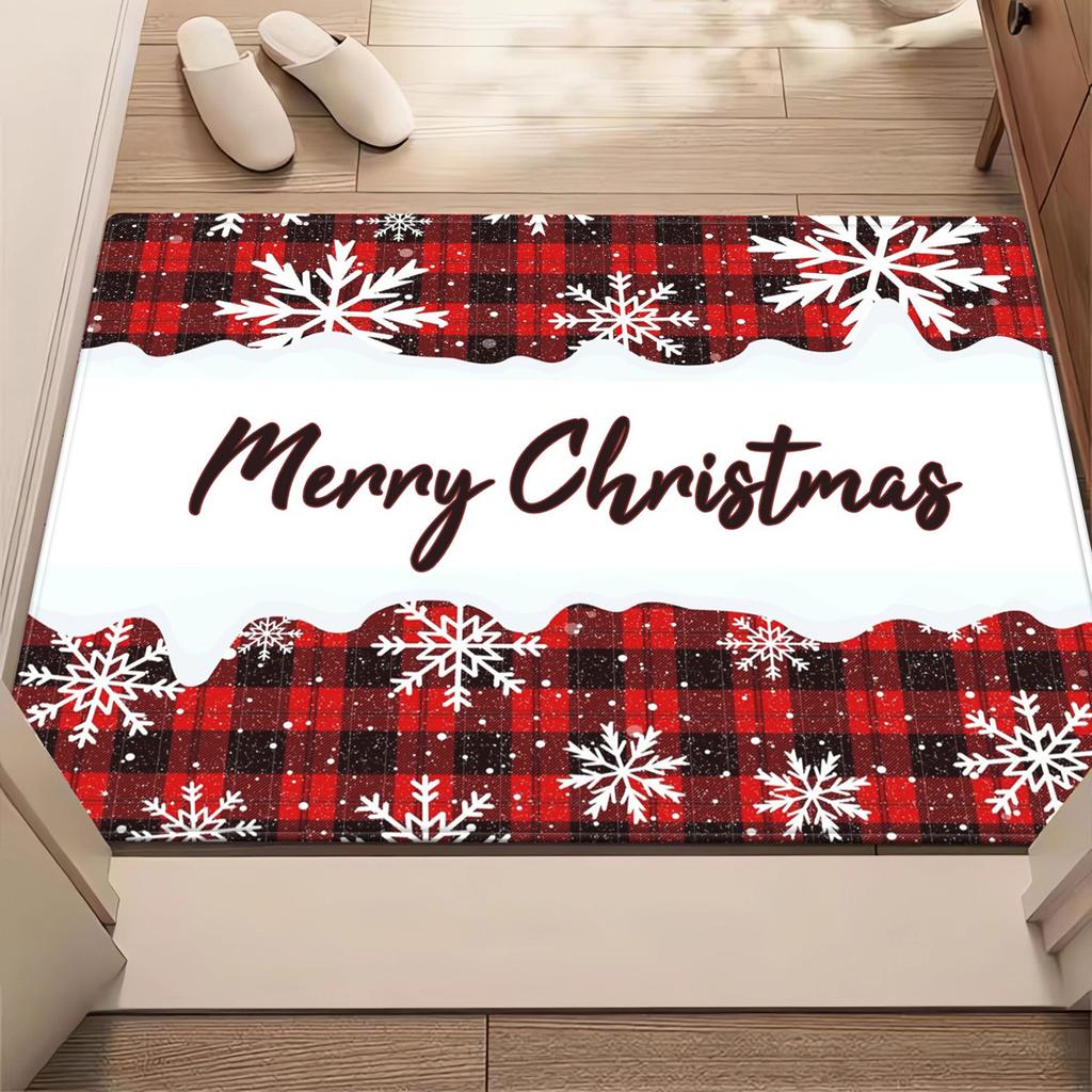 Merry Christmas Plaid Snowflake Rug Soft Crystal Velvet Floor Mat HolidayLiving Room Carpet Festive Home Decoration Winter Theme
