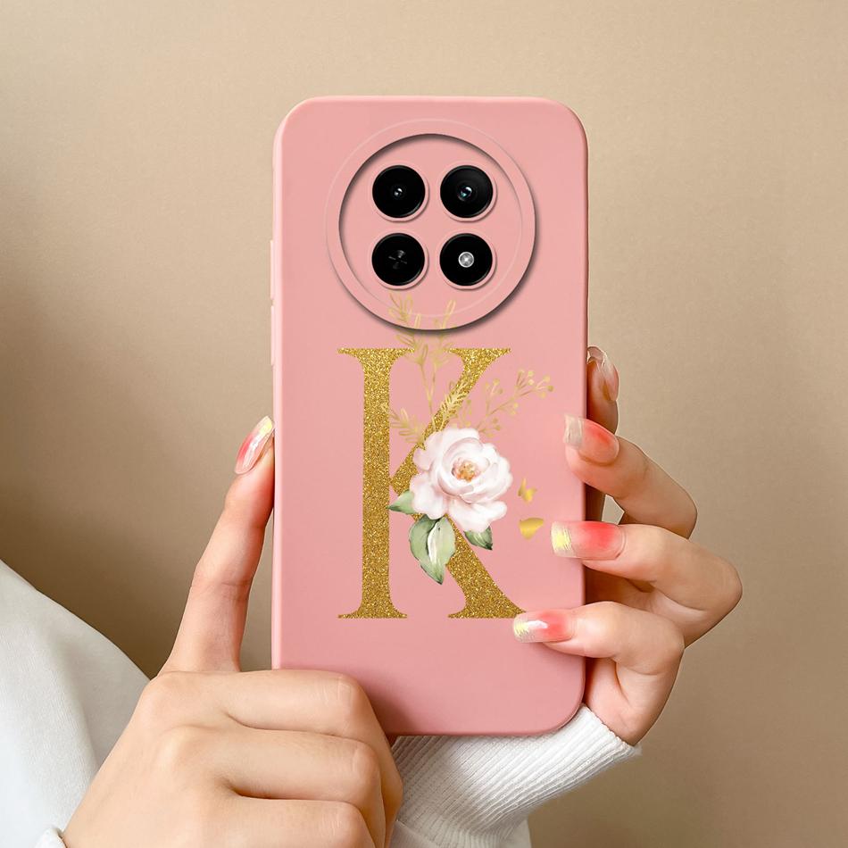 Cases For OPPO Realme12 12x 5G Elegant Rose Letter Soft Liquid Silicone Lens Protective Back Covers For Realme 12 X Bumper Funda