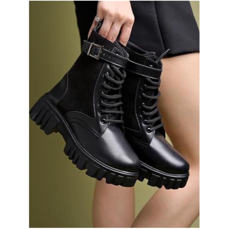 Shoetopia Smart Casual Side Buckle Detailed Black Boots For Women & Girls /Eu40