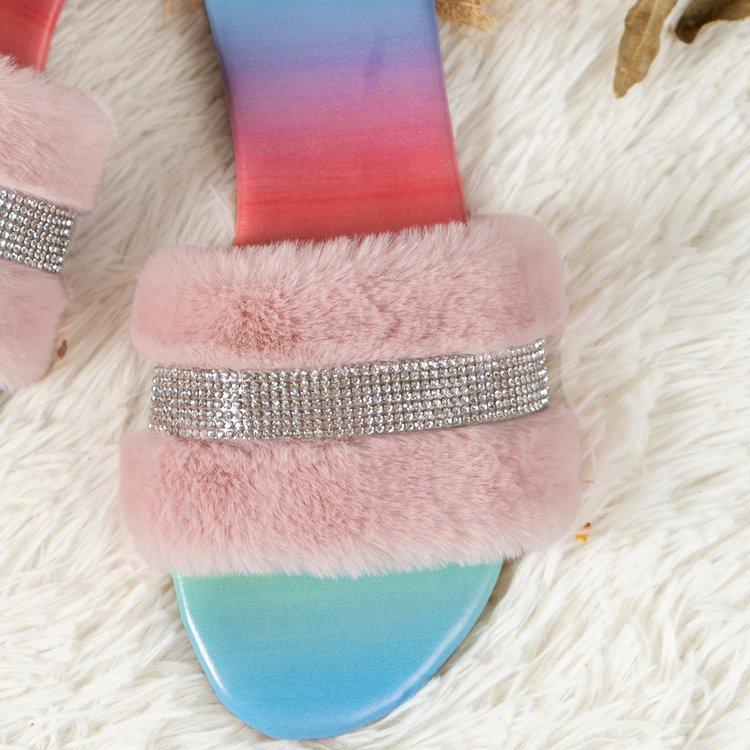 2024 Winter Bright Diamond Non-slip Home Flat Slippers Female Platform High heel Outside Wear Sandals Warm Versatile Women Shoes
