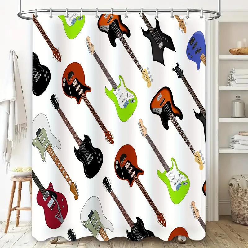 Rock Out with Your Guitars: Electric Guitar Pattern Shower Curtain Music Lover's Decor for Bathroom or Kitchen