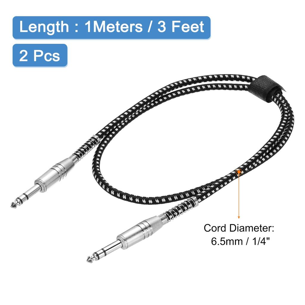 uxcell 2-Piece Guitar Instrument Cable, 3 Feet 14" to 14" Straight to Straight Angled Electric Guitar Jack Cable Wire for Guitar and Bass, Black and