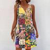 Women Summer Dresses V-Neck Print Sleeveless Sundress Casual Dress