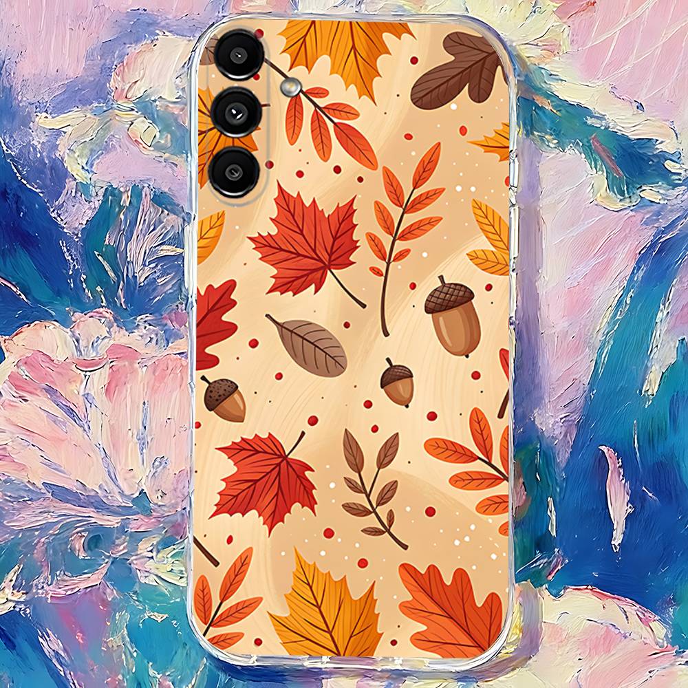 

Autumn Maple Leaf Pumpkin Phone Case For Samsung S30,S25,S24,S23,S21,S22,S20,S10,5G,FE,lite,PIus,Ultra Transparent Cover SamsungS21Ultra