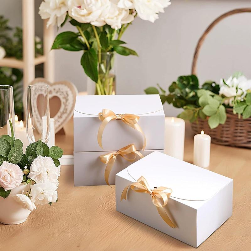 WTEMPO 10PCS Kraft Paper Gift Boxes with Ribbon Bow Multipurpose Jewelry Display Packaging Ideal for Bridesmaid Gifts Wedding Favors