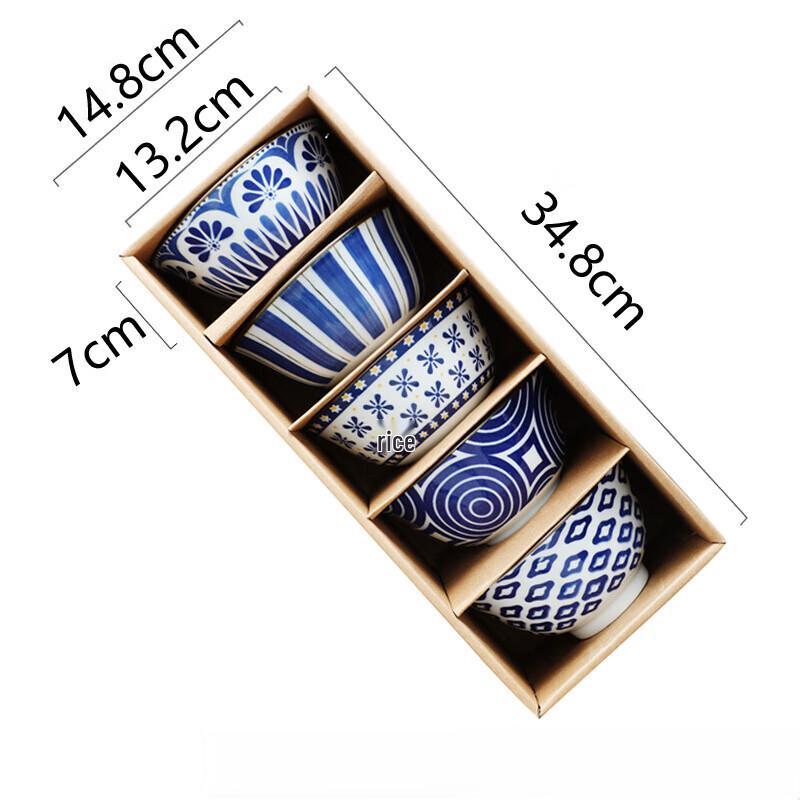 

ZISIZ Hand-Painted Ceramic Rice Bowl 5-Piece Gift Set