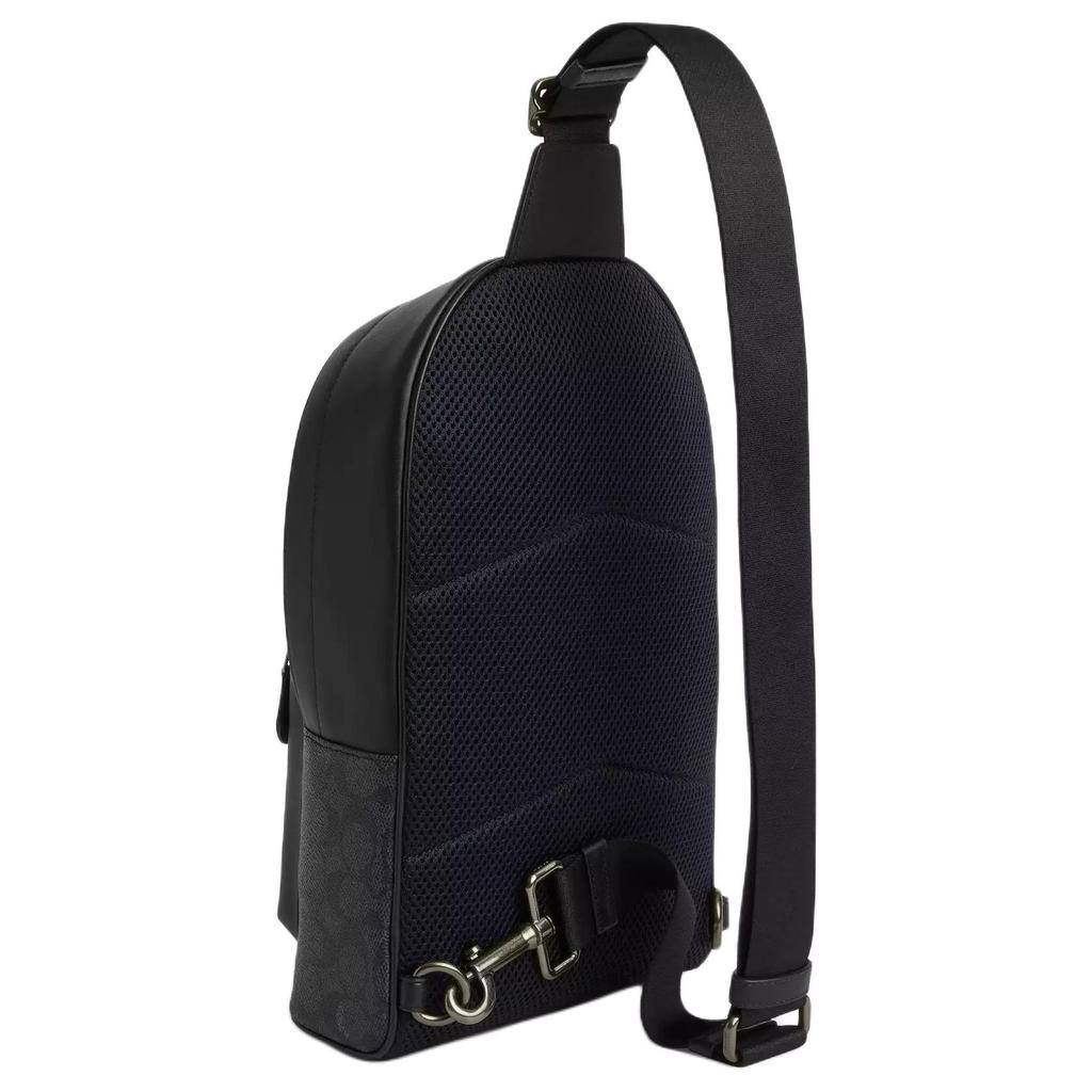 Coach West Pack 20 Metal Logo Zipper Closure Coated Canvas Crossbody Chest Bag Small Men Bags Charcoal Black CV924-QBMI5